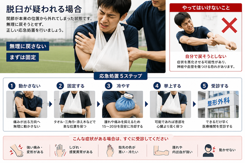 脱臼が疑われる場合の応急処置
