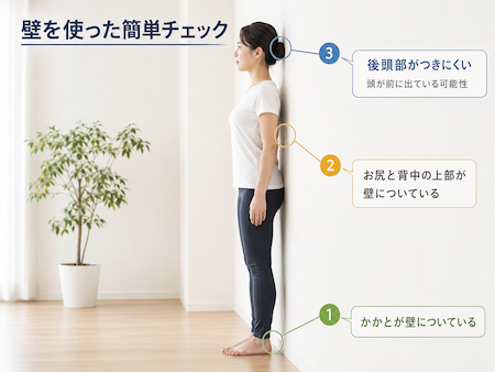 壁を使ったスマホ首チェック