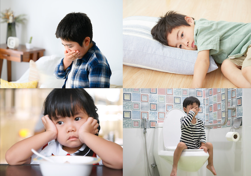 小児の消化・内臓トラブル 4つの代表症状（吐く/下痢・食欲ムラ・便秘/軟便・体力つきにくい）